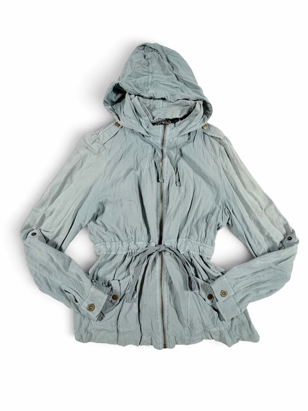 Blanc Noir Women’s Hooded Utility Anorak Jacket Blue Green Medium